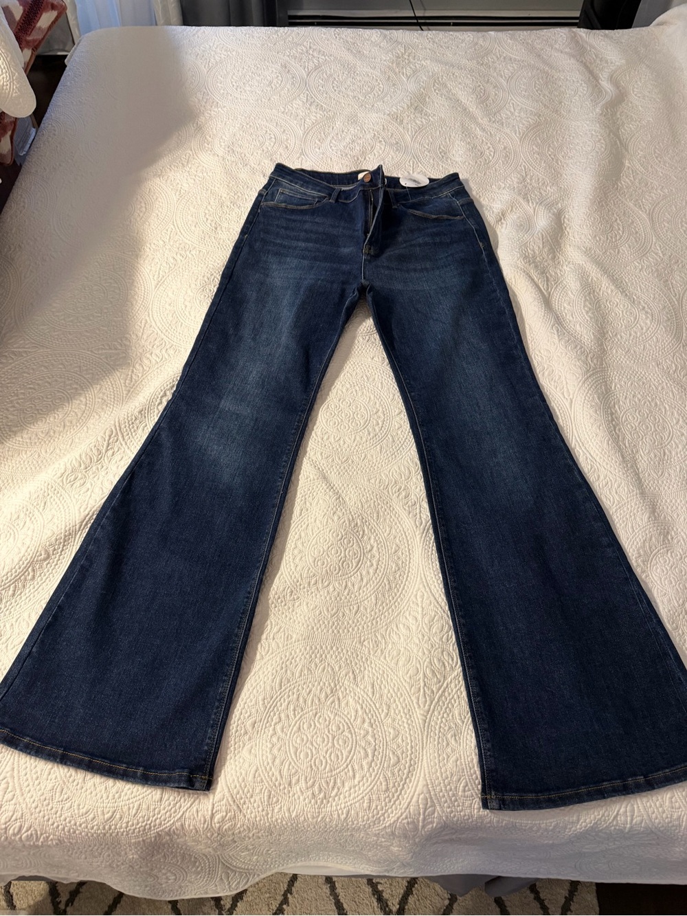Women's Dark Blue Flared Jeans Risen jeans extra long length